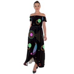 Colartive, Aesthetic, Amoled, Black, Colorful, Desenho Off Shoulder Open Front Chiffon Dress by nateshop