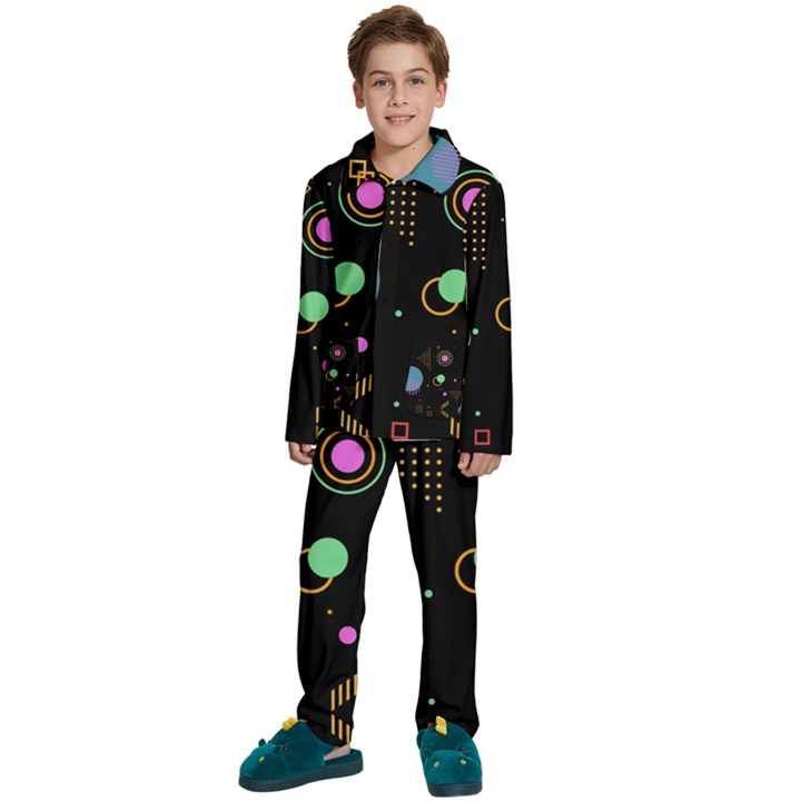 Colartive, Aesthetic, Amoled, Black, Colorful, Desenho Kids  Long Sleeve Velvet Pajamas Set