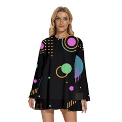 Colartive, Aesthetic, Amoled, Black, Colorful, Desenho Round Neck Long Sleeve Bohemian Style Chiffon Mini Dress by nateshop