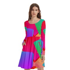 Colors, Color Long Sleeve Knee Length Skater Dress With Pockets by nateshop