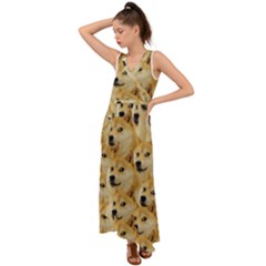 Doge, Memes, Pattern V-neck Chiffon Maxi Dress by nateshop