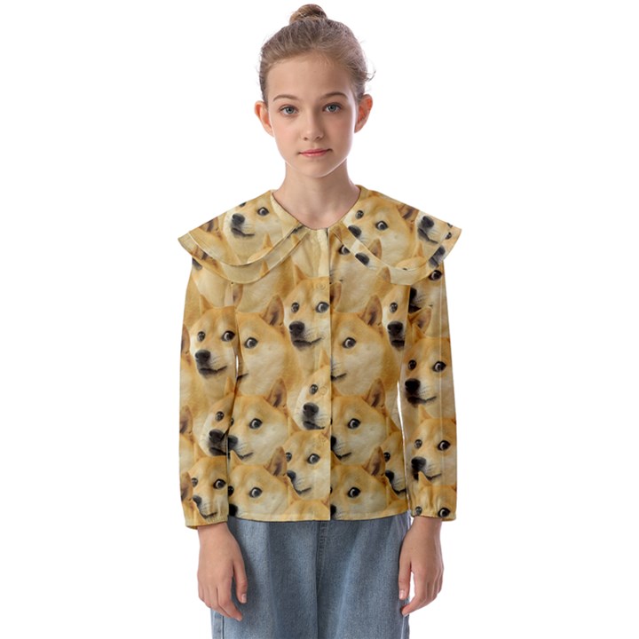 Doge, Memes, Pattern Kids  Peter Pan Collar Blouse