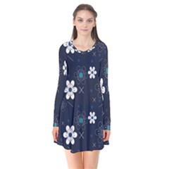 Flowers Pattern , Pattern, Flowers, Texture Long Sleeve V-neck Flare Dress