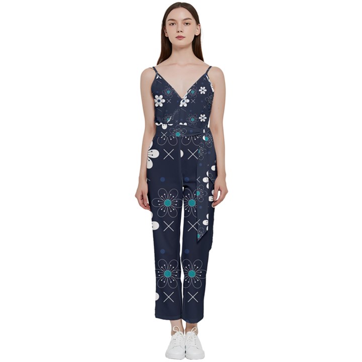 Flowers Pattern , Pattern, Flowers, Texture V-Neck Camisole Jumpsuit