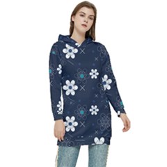 Flowers Pattern , Pattern, Flowers, Texture Women s Long Oversized Pullover Hoodie