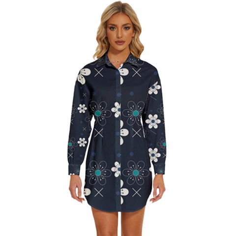 Flowers Pattern , Pattern, Flowers, Texture Womens Long Sleeve Shirt Dress by nateshop