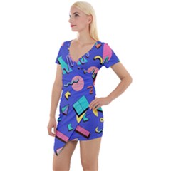 Geometric Shapes Material Design, Lollipop, Lines Short Sleeve Asymmetric Mini Dress by nateshop