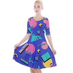 Geometric Shapes Material Design, Lollipop, Lines Quarter Sleeve A-line Dress by nateshop