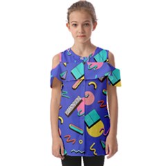 Geometric Shapes Material Design, Lollipop, Lines Fold Over Open Sleeve Top by nateshop