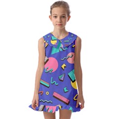 Geometric Shapes Material Design, Lollipop, Lines Kids  Pilgrim Collar Ruffle Hem Dress by nateshop