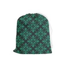 Green Damask Pattern Vintage Floral Pattern, Green Vintage Drawstring Pouch (large) by nateshop