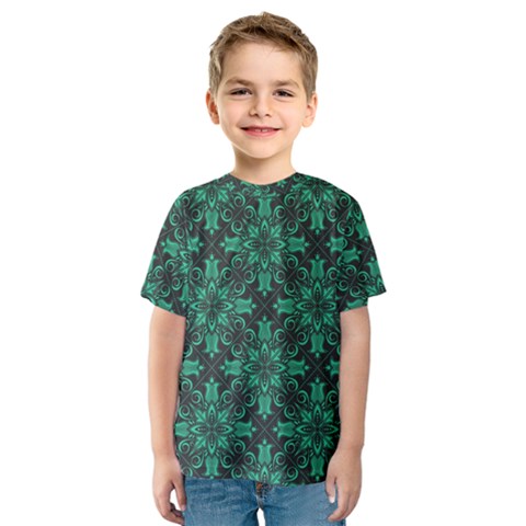 Green Damask Pattern Vintage Floral Pattern, Green Vintage Kids  Sport Mesh T-shirt by nateshop