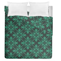 Green Damask Pattern Vintage Floral Pattern, Green Vintage Duvet Cover Double Side (queen Size) by nateshop