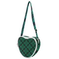 Green Damask Pattern Vintage Floral Pattern, Green Vintage Heart Shoulder Bag by nateshop