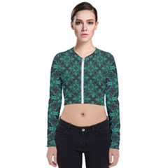 Green Damask Pattern Vintage Floral Pattern, Green Vintage Long Sleeve Zip Up Bomber Jacket by nateshop