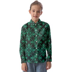 Green Damask Pattern Vintage Floral Pattern, Green Vintage Kids  Long Sleeve Shirt by nateshop