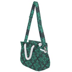 Green Damask Pattern Vintage Floral Pattern, Green Vintage Rope Handles Shoulder Strap Bag by nateshop