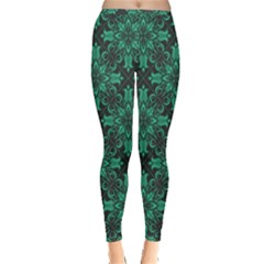 Green Damask Pattern Vintage Floral Pattern, Green Vintage Inside Out Leggings by nateshop