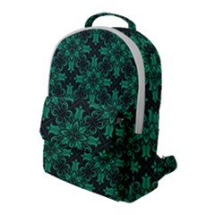 Green Damask Pattern Vintage Floral Pattern, Green Vintage Flap Pocket Backpack (large) by nateshop