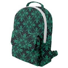 Green Damask Pattern Vintage Floral Pattern, Green Vintage Flap Pocket Backpack (small) by nateshop