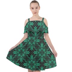 Green Damask Pattern Vintage Floral Pattern, Green Vintage Cut Out Shoulders Chiffon Dress by nateshop