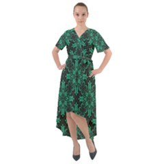 Green Damask Pattern Vintage Floral Pattern, Green Vintage Front Wrap High Low Dress by nateshop