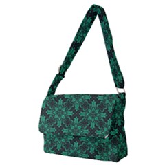 Green Damask Pattern Vintage Floral Pattern, Green Vintage Full Print Messenger Bag (m) by nateshop