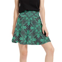 Green Damask Pattern Vintage Floral Pattern, Green Vintage Waistband Skirt by nateshop