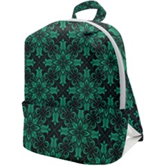 Green Damask Pattern Vintage Floral Pattern, Green Vintage Zip Up Backpack