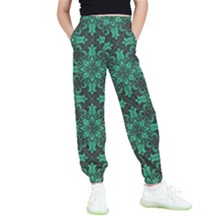 Green Damask Pattern Vintage Floral Pattern, Green Vintage Kids  Joggers by nateshop