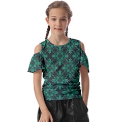 Green Damask Pattern Vintage Floral Pattern, Green Vintage Kids  Butterfly Cutout T-shirt by nateshop