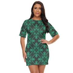 Green Damask Pattern Vintage Floral Pattern, Green Vintage Just Threw It On Dress by nateshop