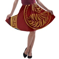 Holiday, Chinese New Year, Year Of The Tiger A-line Skater Skirt by nateshop