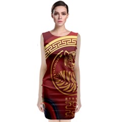 Holiday, Chinese New Year, Year Of The Tiger Sleeveless Velvet Midi Dress by nateshop