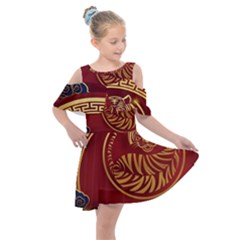 Holiday, Chinese New Year, Year Of The Tiger Kids  Shoulder Cutout Chiffon Dress by nateshop