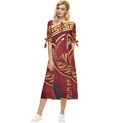 Holiday, Chinese New Year, Year Of The Tiger Bow Sleeve Chiffon Midi Dress by nateshop