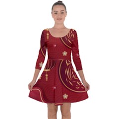 Holiday, Chinese New Year, Quarter Sleeve Skater Dress by nateshop