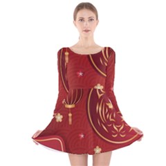 Holiday, Chinese New Year, Long Sleeve Velvet Skater Dress by nateshop