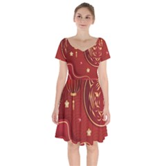 Holiday, Chinese New Year, Short Sleeve Bardot Dress by nateshop