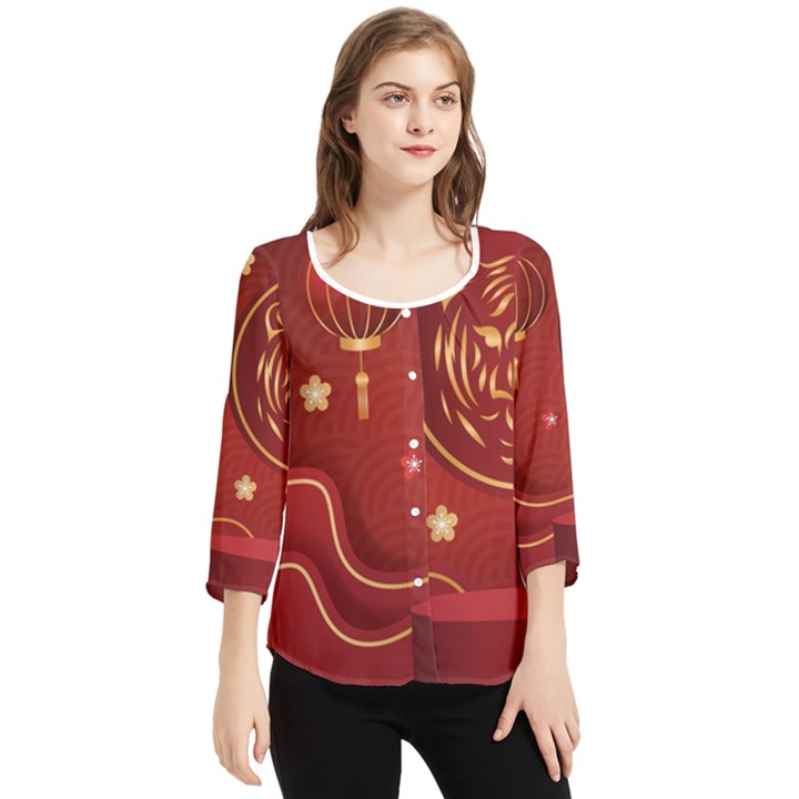 Holiday, Chinese New Year, Chiffon Quarter Sleeve Blouse