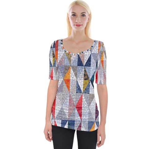 Mosaic, Colorful, Rhombuses, Pattern, Geometry Wide Neckline T-shirt by nateshop