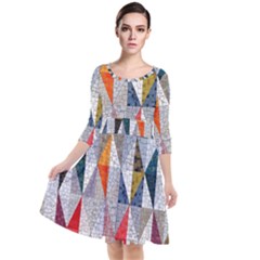 Mosaic, Colorful, Rhombuses, Pattern, Geometry Quarter Sleeve Waist Band Dress by nateshop