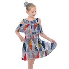 Mosaic, Colorful, Rhombuses, Pattern, Geometry Kids  Shoulder Cutout Chiffon Dress by nateshop