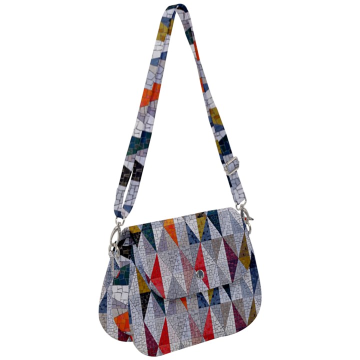 Mosaic, Colorful, Rhombuses, Pattern, Geometry Saddle Handbag