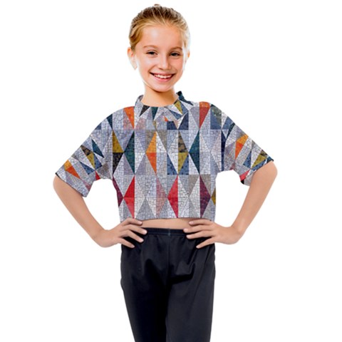 Mosaic, Colorful, Rhombuses, Pattern, Geometry Kids Mock Neck T-shirt by nateshop