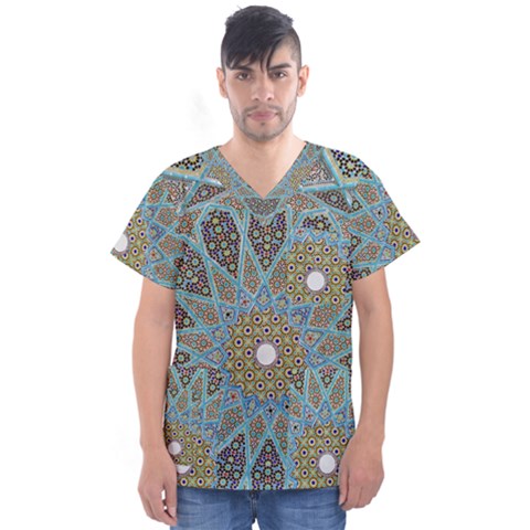 Tile, Geometry, Pattern, Points, Abstraction Men s V-neck Scrub Top by nateshop