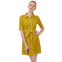 Yellow Floral Pattern Vintage Pattern, Yellow Background Belted Shirt Dress by nateshop