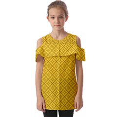 Yellow Floral Pattern Vintage Pattern, Yellow Background Fold Over Open Sleeve Top by nateshop