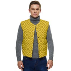 Yellow Floral Pattern Vintage Pattern, Yellow Background Men s Button Up Puffer Vest	 by nateshop