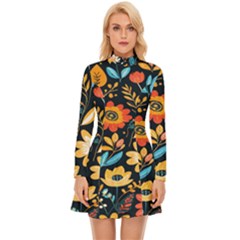 Bohemian Flowers 3 Long Sleeve Velour Longline Dress